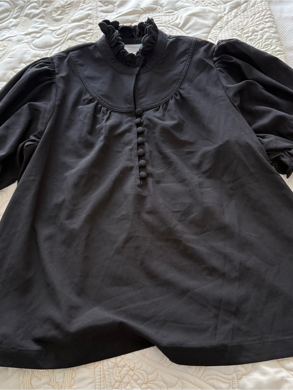 Pomander Place-Womens Black Ruffle Collar Button-Front Top